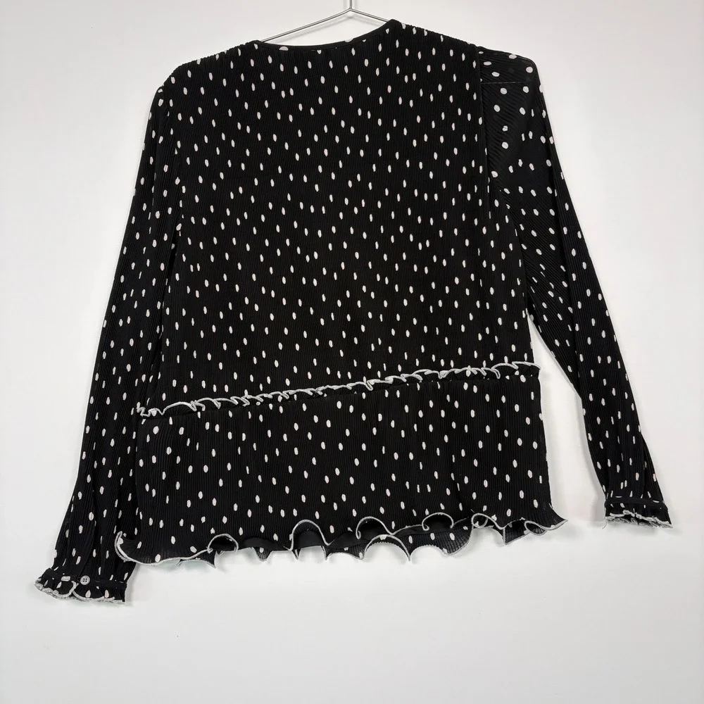 NWT J.Crew Womens Blouse M Black Polka Dot Pleated Peplum AI032 Long Sleeve